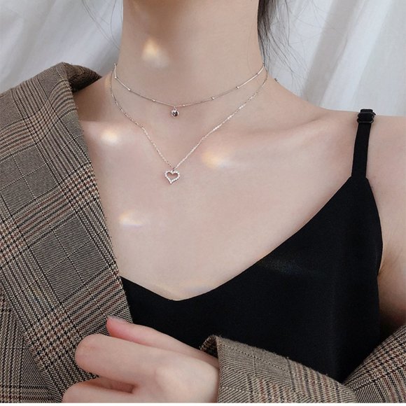 NEW 925 Sterling Silver Diamond Heart Necklace A - Picture 2 of 12